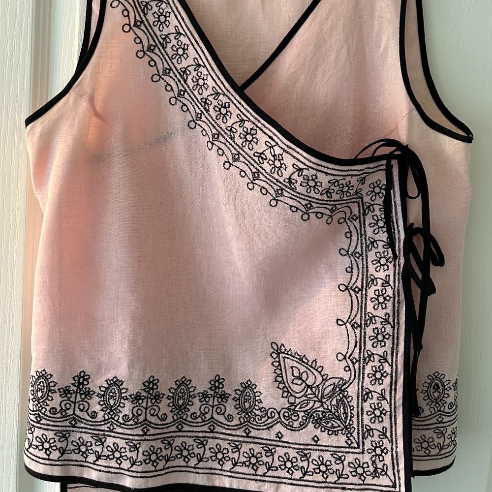 Sleeveless Pink & Black Linen Blouse Sz 10